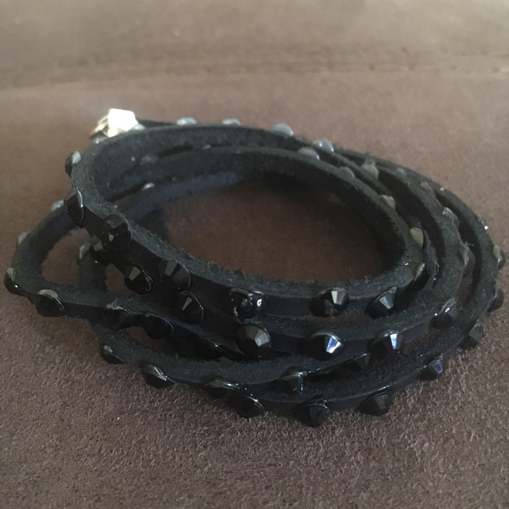 Black Leather and Swarovski Crystal bracelet